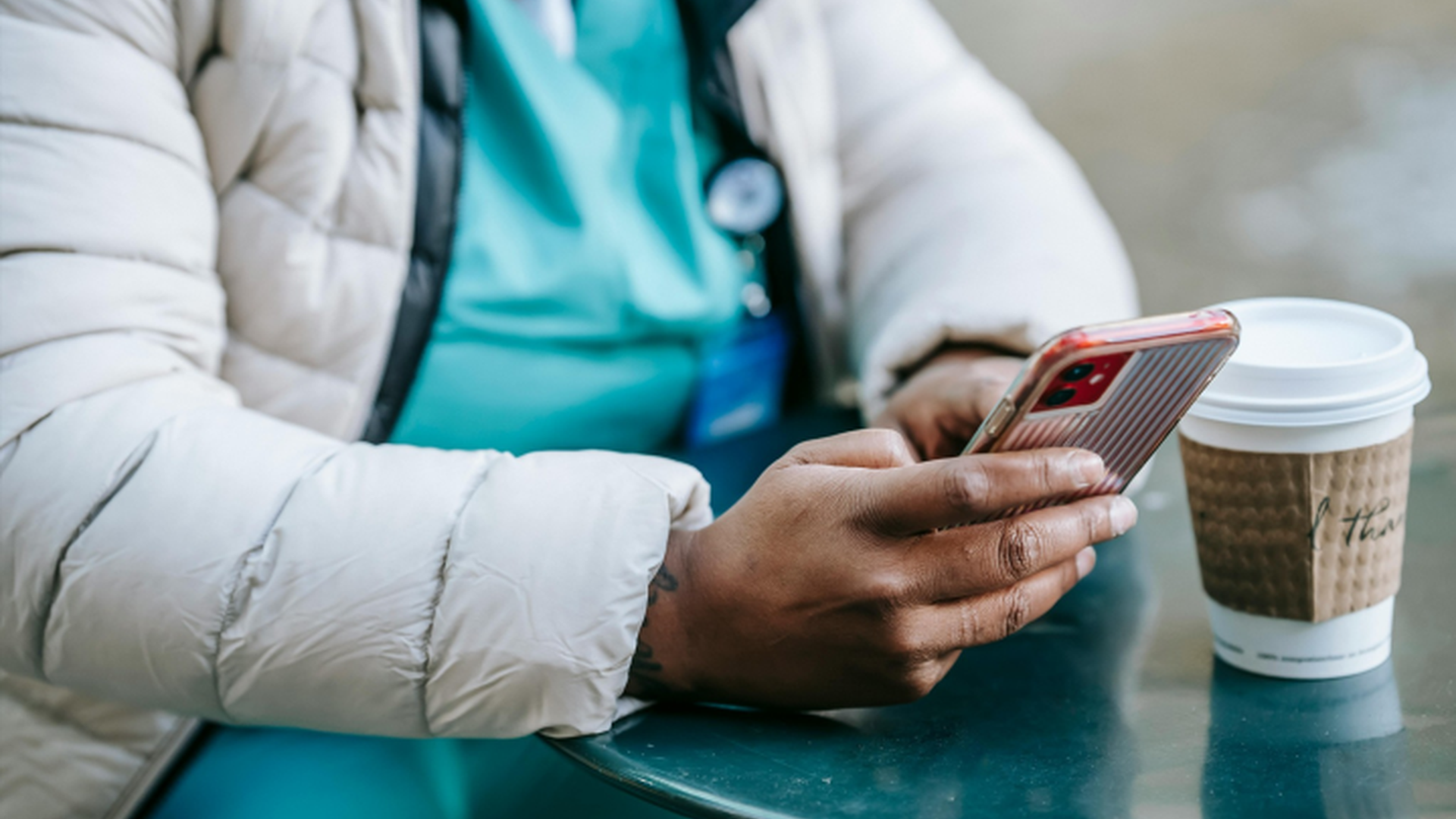 Nurse using a phone app