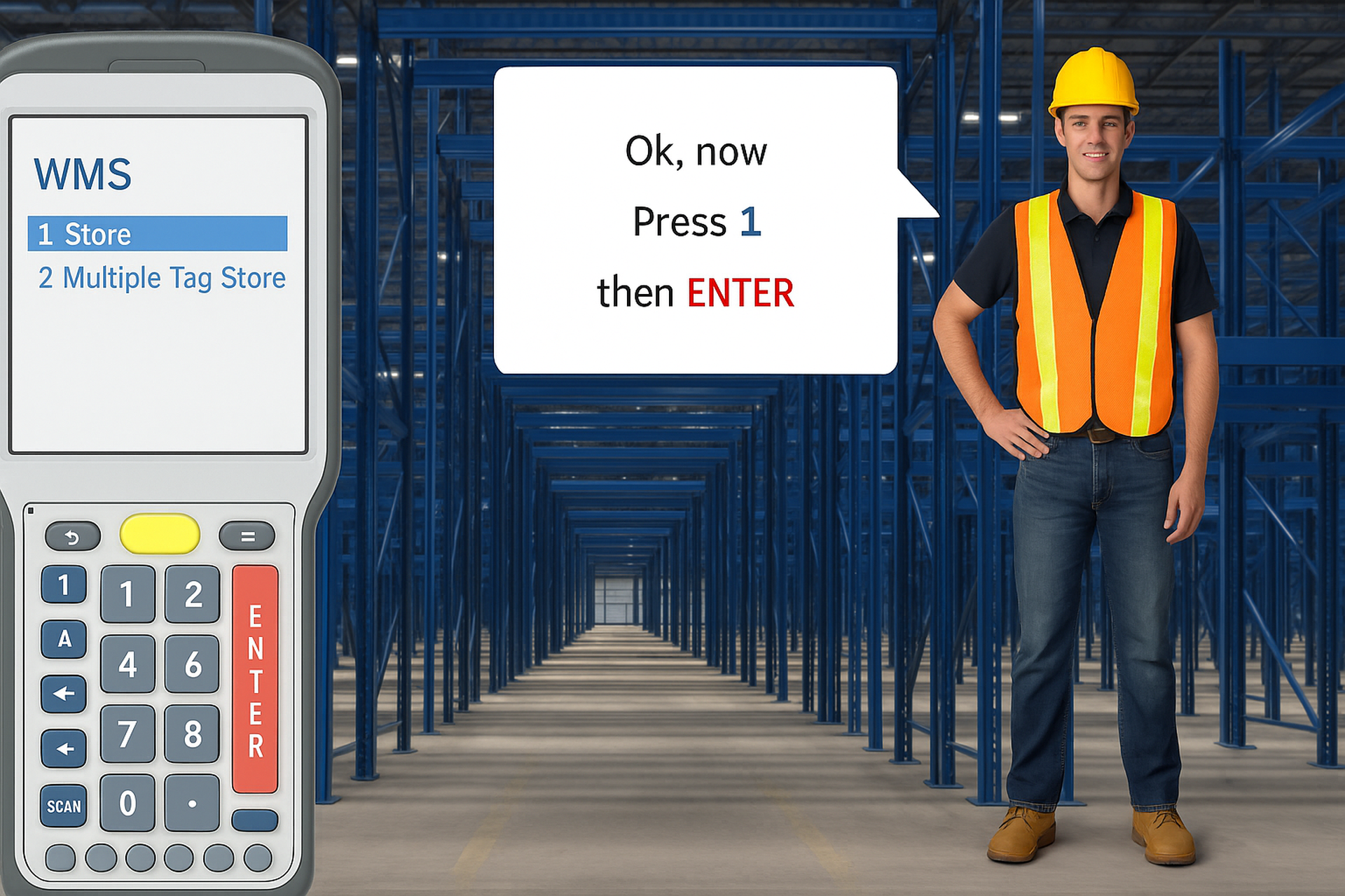 Handheld scanner simulation used for Teksys WMS training
